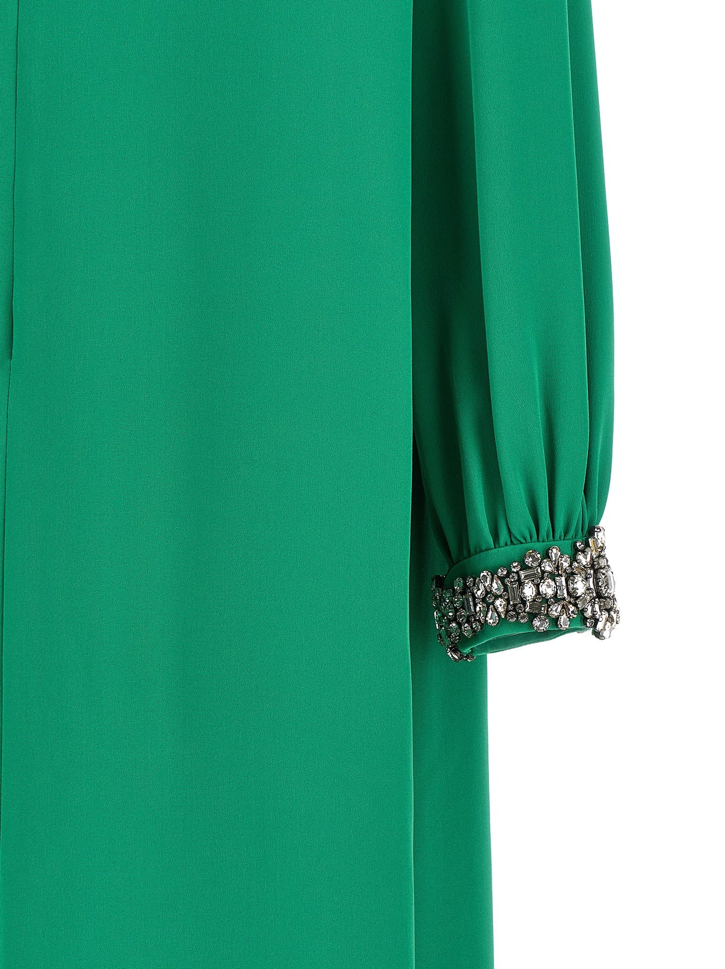 Dress by Valentino Garavani for women in silk & rhinestone bicolour & green showcases a striking silhouette, elegantly detailed with a , refined , and a striking long for a striking finish.