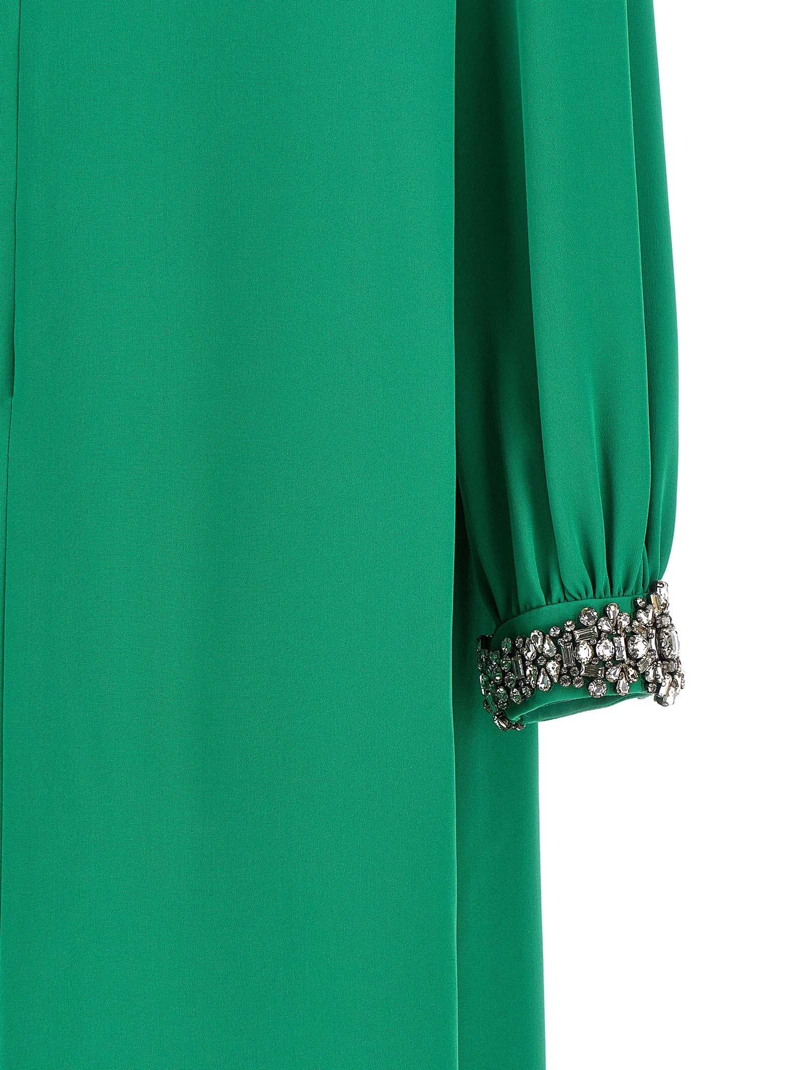 Dress by Valentino Garavani for women in silk & rhinestone bicolour & green showcases a striking silhouette, elegantly detailed with a , refined , and a striking long for a striking finish.