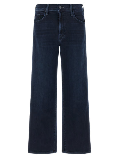 Jeans by Mother Denim for women in stretch denim cotton polyester blue, indigo & signature features an refined tailoring silhouette, showcasing a premium straight & wide with a mid rise and long cut for a refined tailoring look.