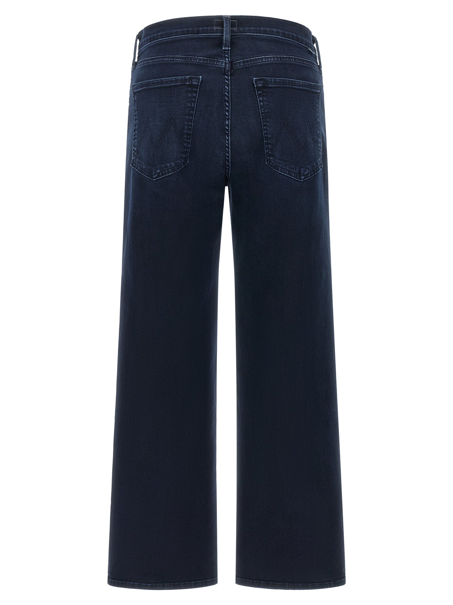 Jeans by Mother Denim for women in stretch denim cotton polyester blue, indigo & signature features a polished silhouette with a polished straight & wide, reaching a polished long and finished with a polished mid rise.
