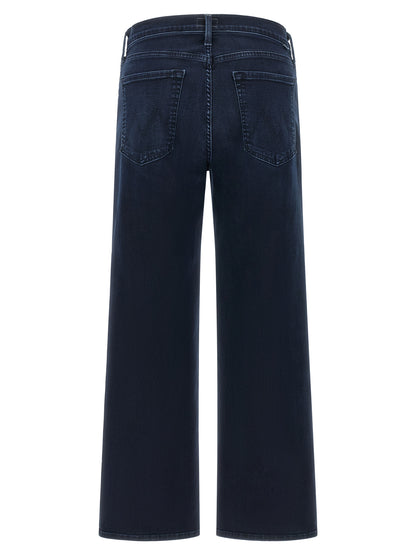 Jeans by Mother Denim for women in stretch denim cotton polyester blue, indigo & signature features a polished silhouette with a polished straight & wide, reaching a polished long and finished with a polished mid rise.