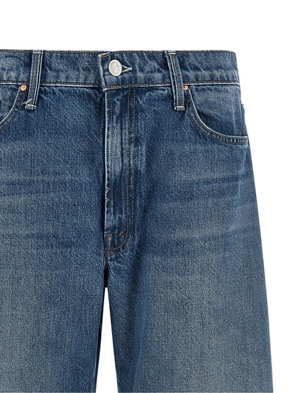 Jeans by Mother Denim for women in denim cotton blue features a polished silhouette with a polished relaxed-fit & oversized, reaching a polished long and finished with a polished .