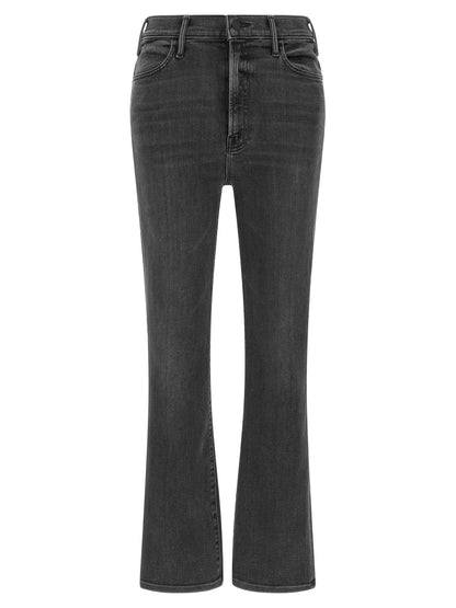 Jeans by Mother Denim for women in stretch denim cotton dark-gray & signature features an refined tailoring silhouette, showcasing a premium flared with a high rise and long cut for a refined tailoring look.