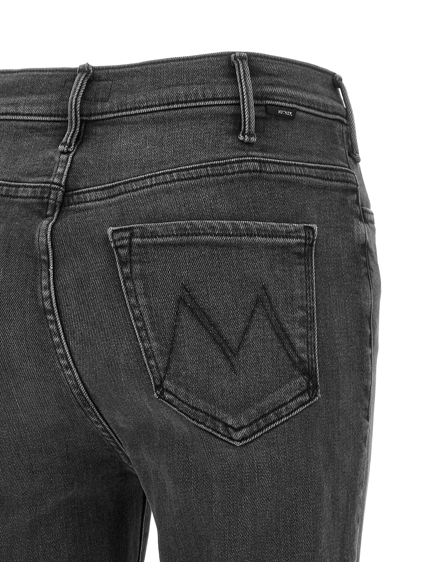 Jeans by Mother Denim for women in stretch denim cotton dark-gray & signature features an sartorial flared and long with a high rise cut for a sartorial finish.