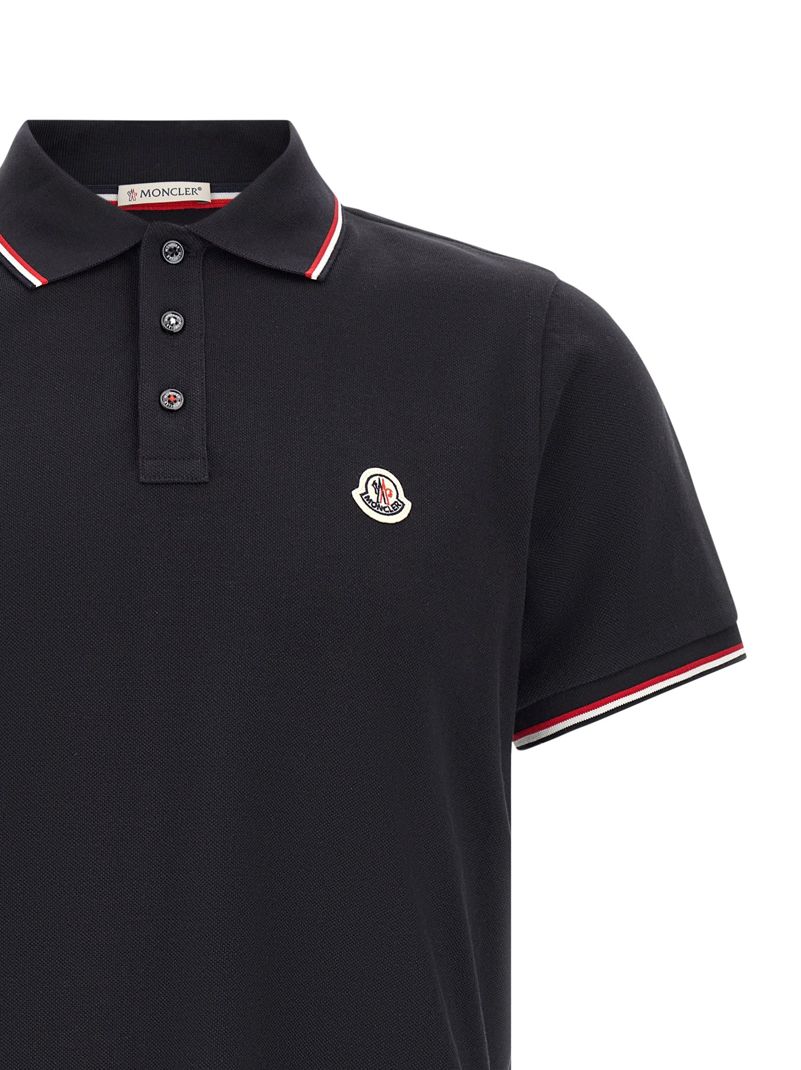 Polo Shirt by Moncler for men in cotton felt navy & striped showcases a sharp silhouette, detailed with a refined and sharp for a sophisticated finish.