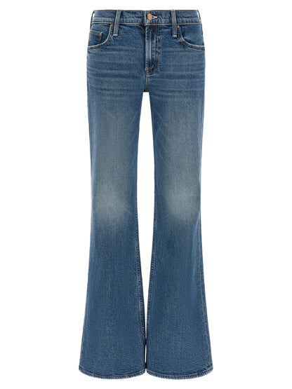 Jeans by Mother Denim for women in stretch cotton denim blue, copper & signature features a polished silhouette with a polished flared & bootcut, reaching a polished long and finished with a polished low rise.
