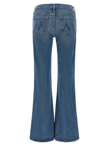 Jeans by Mother Denim for women in stretch cotton denim blue, copper & signature features an sartorial flared & bootcut and long with a low rise cut for a sartorial finish.