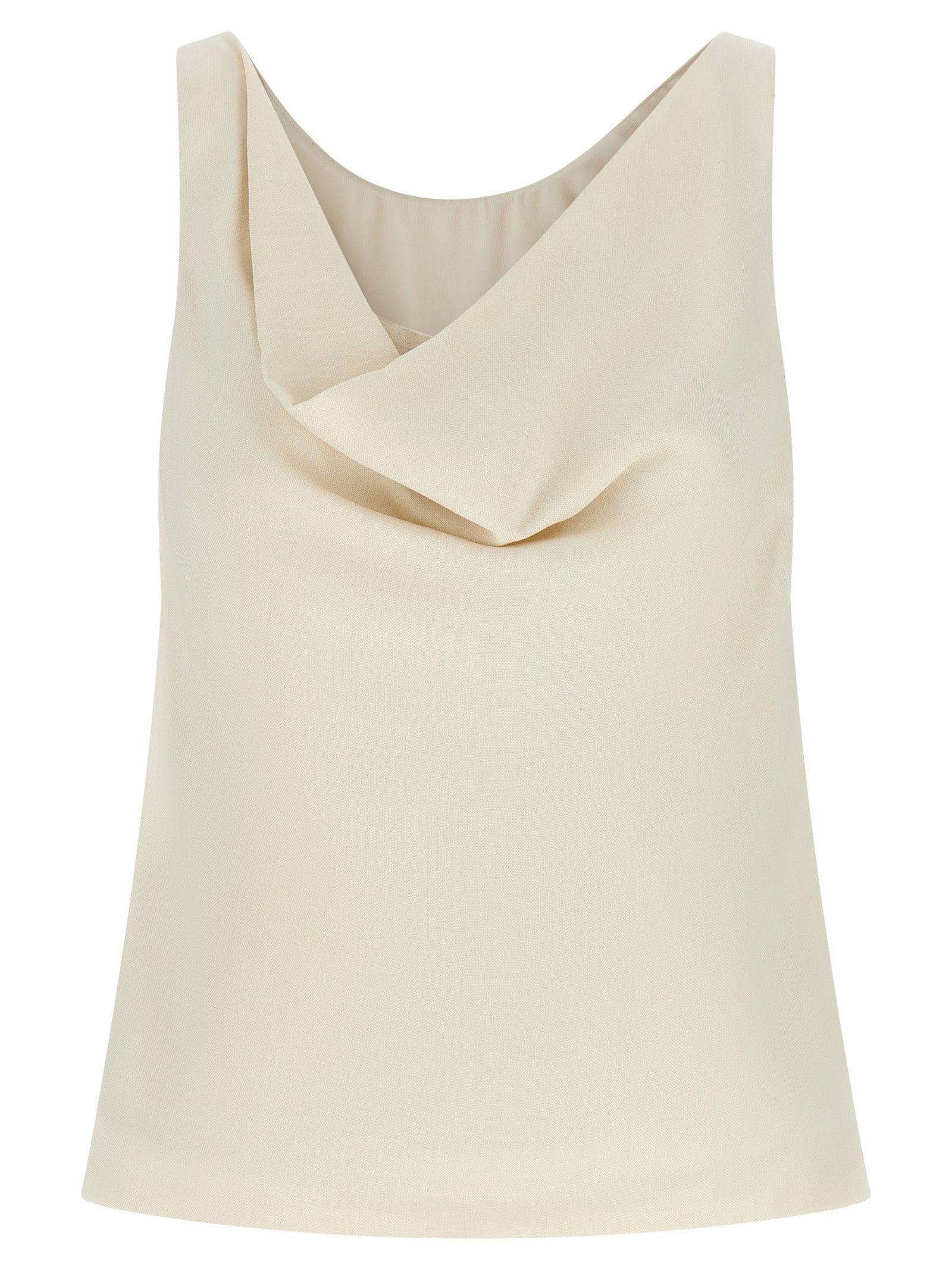 Shirt by Brunello Cucinelli for women in linen & viscose ivory & white presents a discerning silhouette, showcasing a sophisticated v-neck neckline and sleeveless for a truly discerning finish.