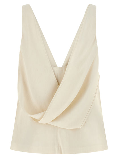 Shirt by Brunello Cucinelli for women in linen & viscose ivory & white features an polished silhouette, showcasing a sophisticated v-neck neckline and detail for a truly polished finish.