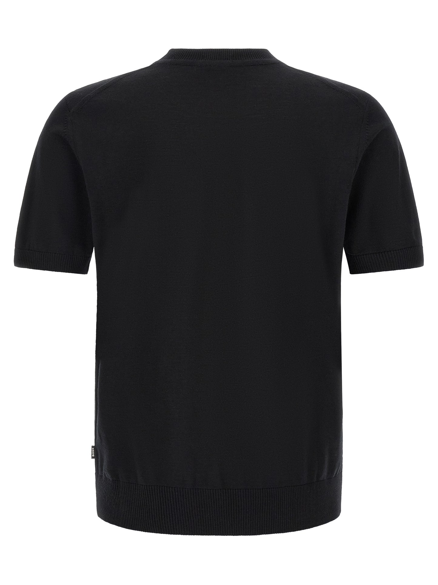 T-Shirt by Hugo Boss for men in merino virgin wool black, natural & striped showcases a chic silhouette, artfully detailed with a chic crew neckline and for a chic finish.