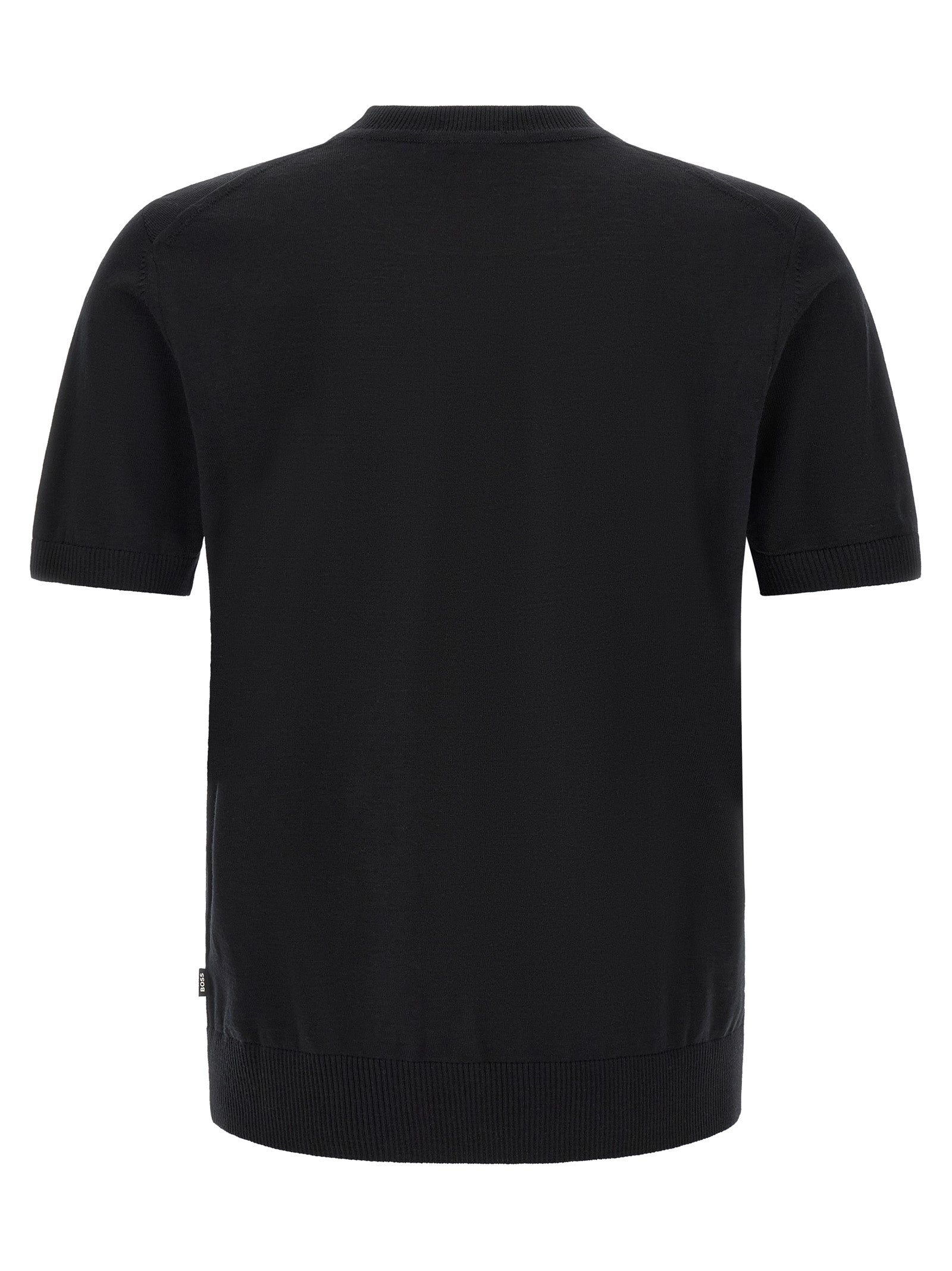 T-Shirt by Hugo Boss for men in merino virgin wool black, natural & striped showcases a chic silhouette, artfully detailed with a chic crew neckline and for a chic finish.