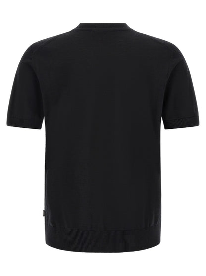 T-Shirt by Hugo Boss for men in merino virgin wool black, natural & striped showcases a chic silhouette, artfully detailed with a chic crew neckline and for a chic finish.