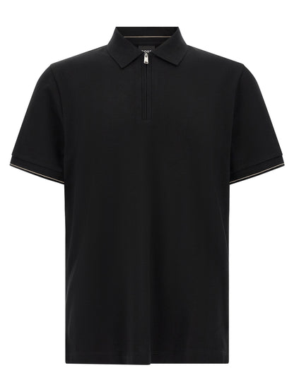 Polo Shirt by Hugo Boss for men in cotton black & striped presents a sleek silhouette, featuring a refined and short-sleeve for a sleek finish.