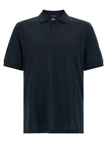 Polo Shirt by Hugo Boss for men in cotton dark-blue & jacquard presents a distinguished silhouette, showcasing a sophisticated and distinguished for a truly distinguished finish.