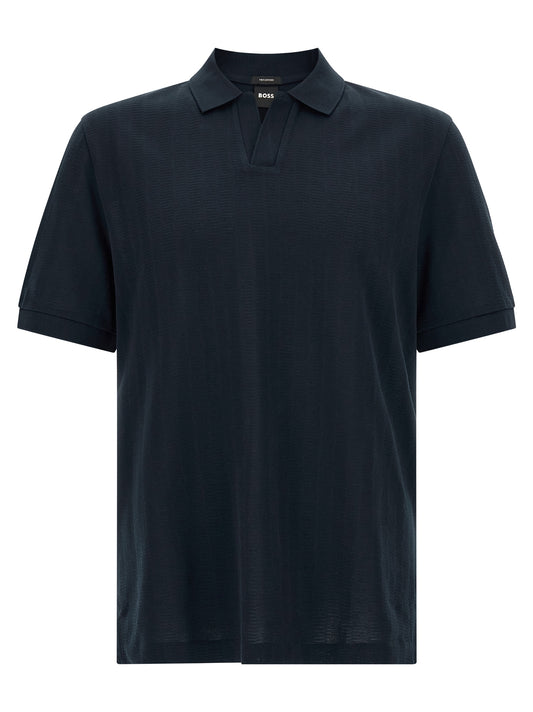 Polo Shirt by Hugo Boss for men in cotton dark-blue & jacquard presents a distinguished silhouette, showcasing a sophisticated and distinguished for a truly distinguished finish.