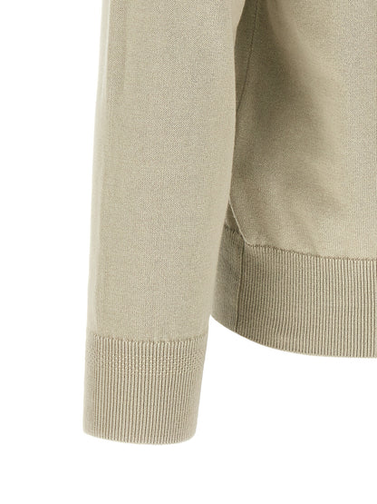 Cardigan by Hugo Boss for men in cashmere cotton blend beige, black & sand features a dramatic silhouette, showcasing a sophisticated and dramatic detail for a timeless, premium look.