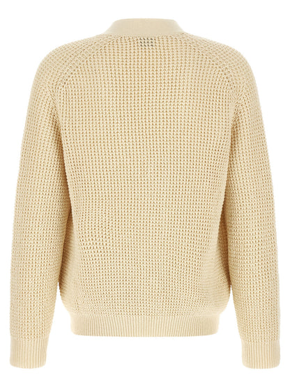 Cardigan by Hugo Boss for men in cotton polyester beige, natural & patterned features an impeccable silhouette, showcasing a sophisticated v-neck neckline and detail for a truly impeccable finish.