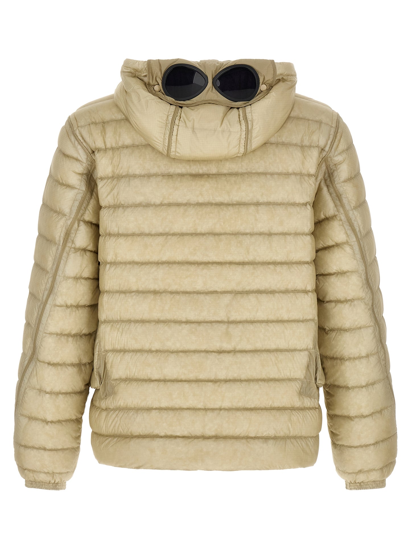 Hooded Puffer Jacket by C.P. Company for men in polyamide beige & sand features an on trend silhouette, showcasing refined pockets, hooded & insulated and a sophisticated hooded neckline for a truly on trend finish.