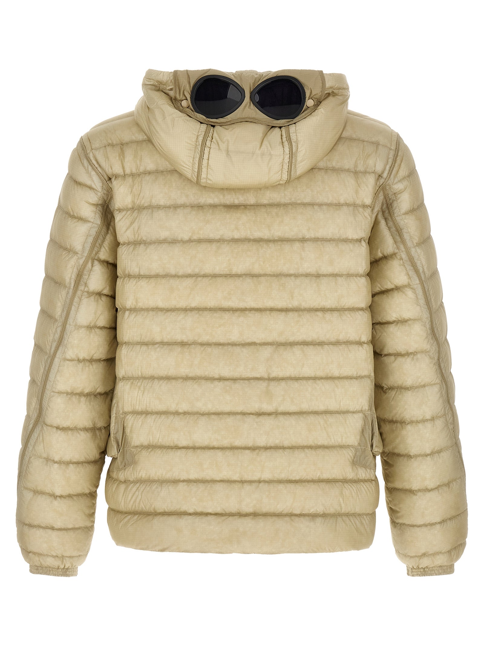 Hooded Puffer Jacket by C.P. Company for men in polyamide beige & sand features an on trend silhouette, showcasing refined pockets, hooded & insulated and a sophisticated hooded neckline for a truly on trend finish.