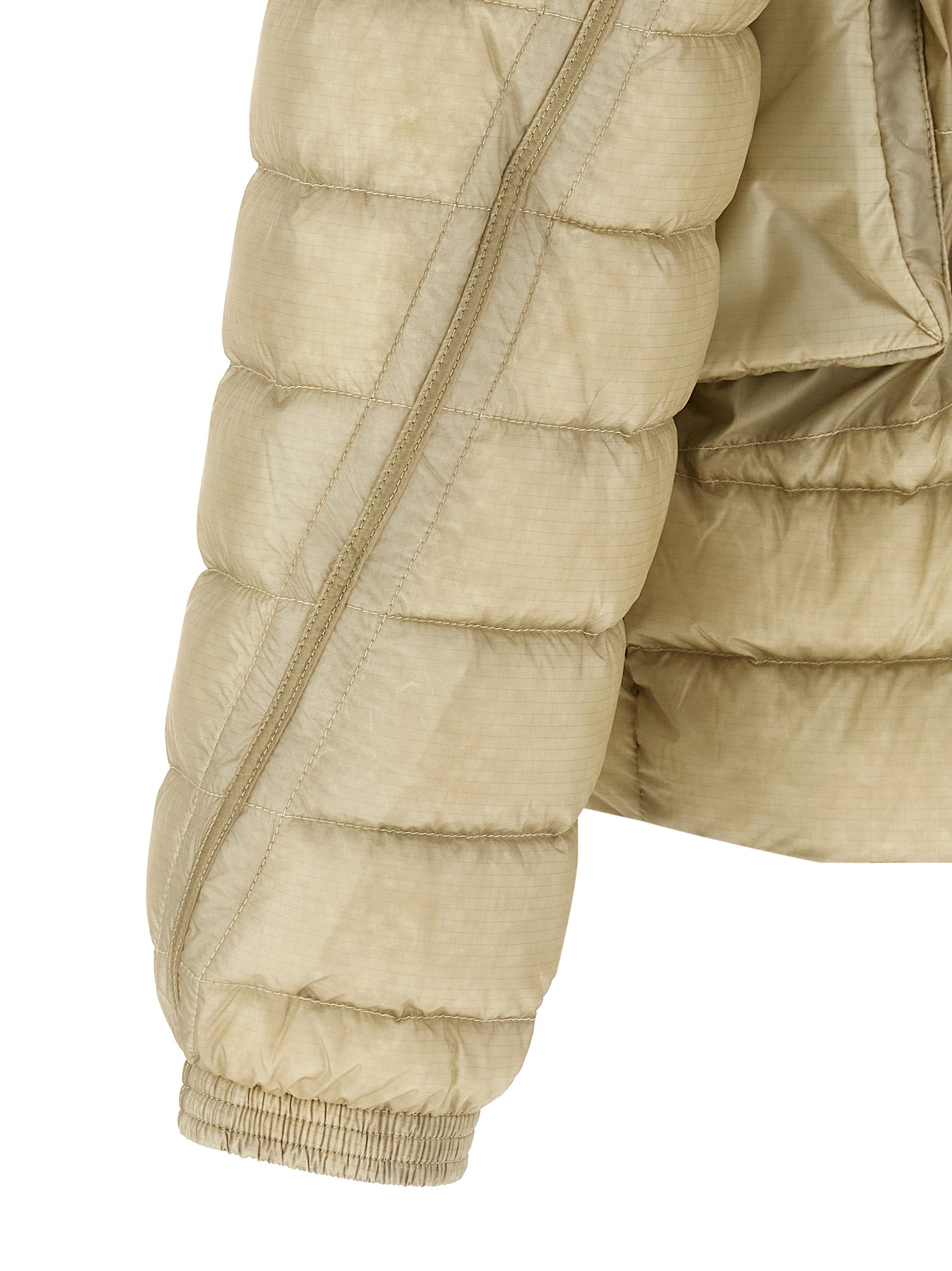Hooded Puffer Jacket by C.P. Company for men in polyamide beige & sand features an contemporary silhouette, showcasing a sophisticated hooded neckline and contemporary pockets, hooded & insulated for a truly refined look.