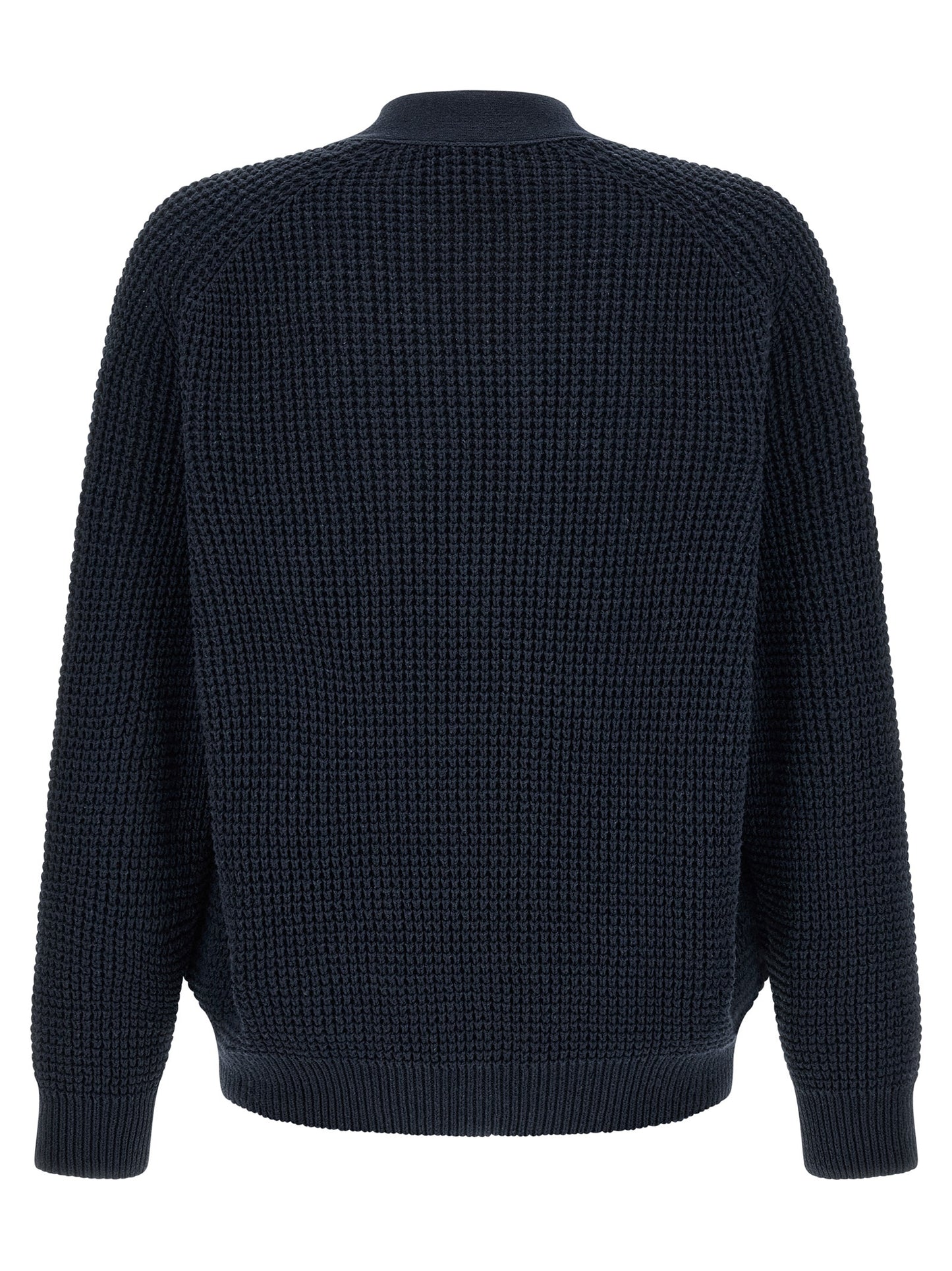 Cardigan by Hugo Boss for men in cotton polyester navy & patterned features an crisp silhouette, showcasing a sophisticated v-neck neckline and detail for a truly crisp finish.