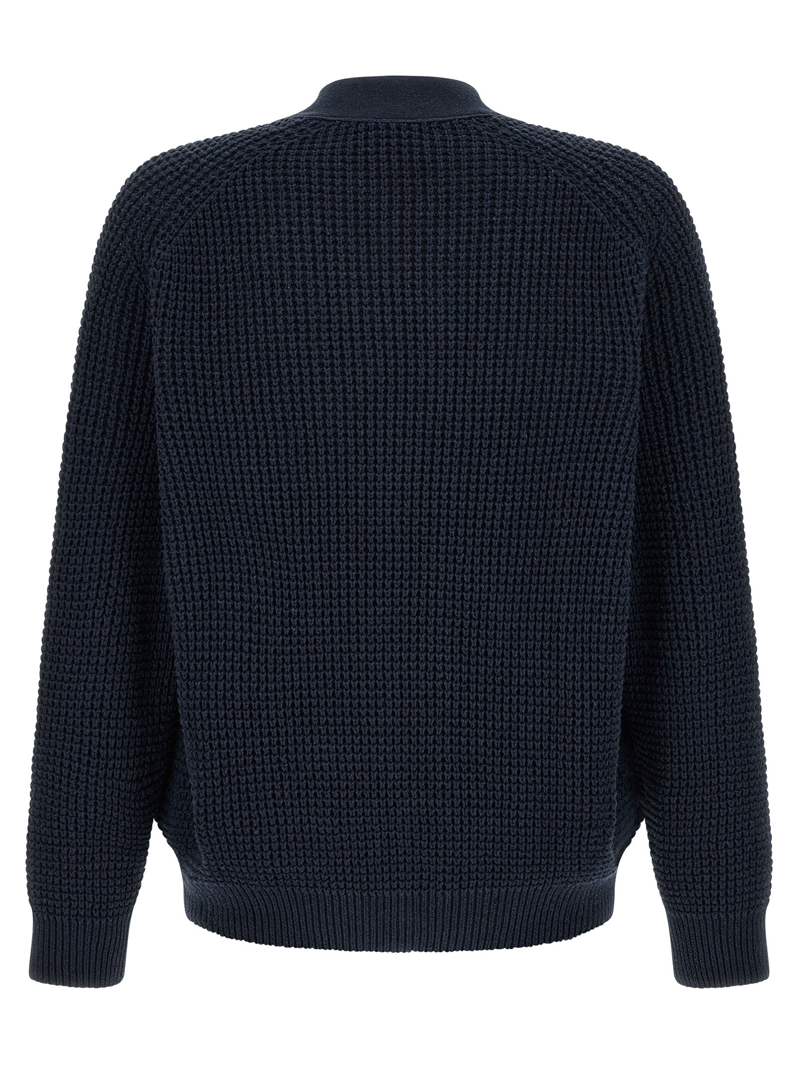 Cardigan by Hugo Boss for men in cotton polyester navy & patterned features an crisp silhouette, showcasing a sophisticated v-neck neckline and detail for a truly crisp finish.