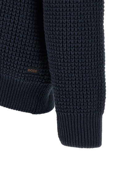 Cardigan by Hugo Boss for men in cotton polyester navy & patterned features an impeccable silhouette, showcasing a sophisticated and detail for a truly impeccable finish.