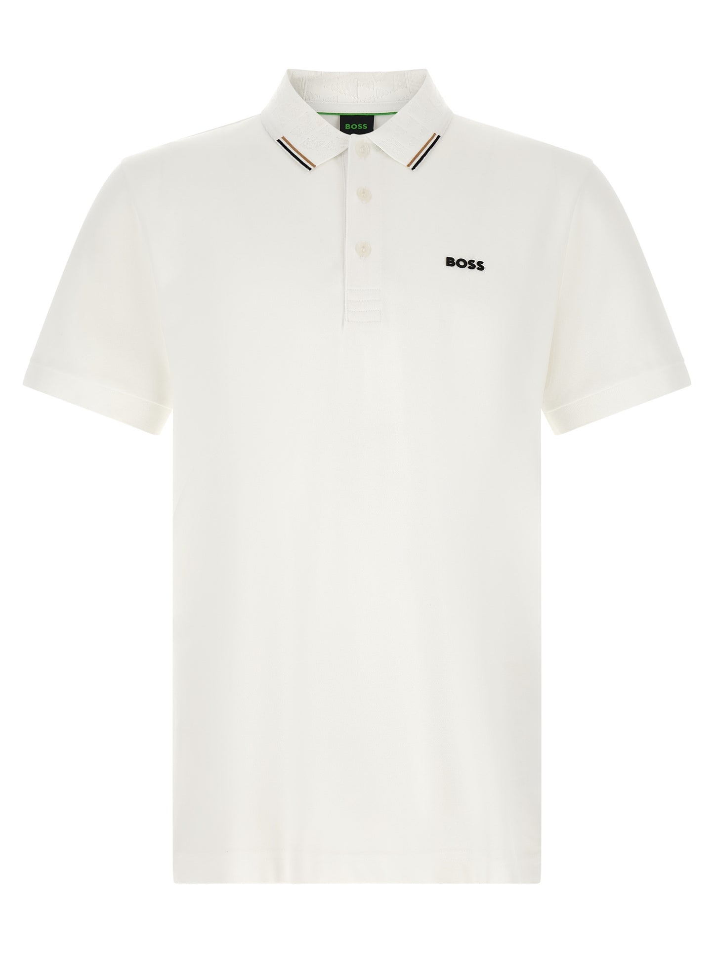This Polo Shirt by Hugo Boss for men in stretch cotton white, patterned, monogram & striped presents a flawless silhouette, showcasing flawless short-sleeve detailing and a refined for a truly flawless aesthetic.