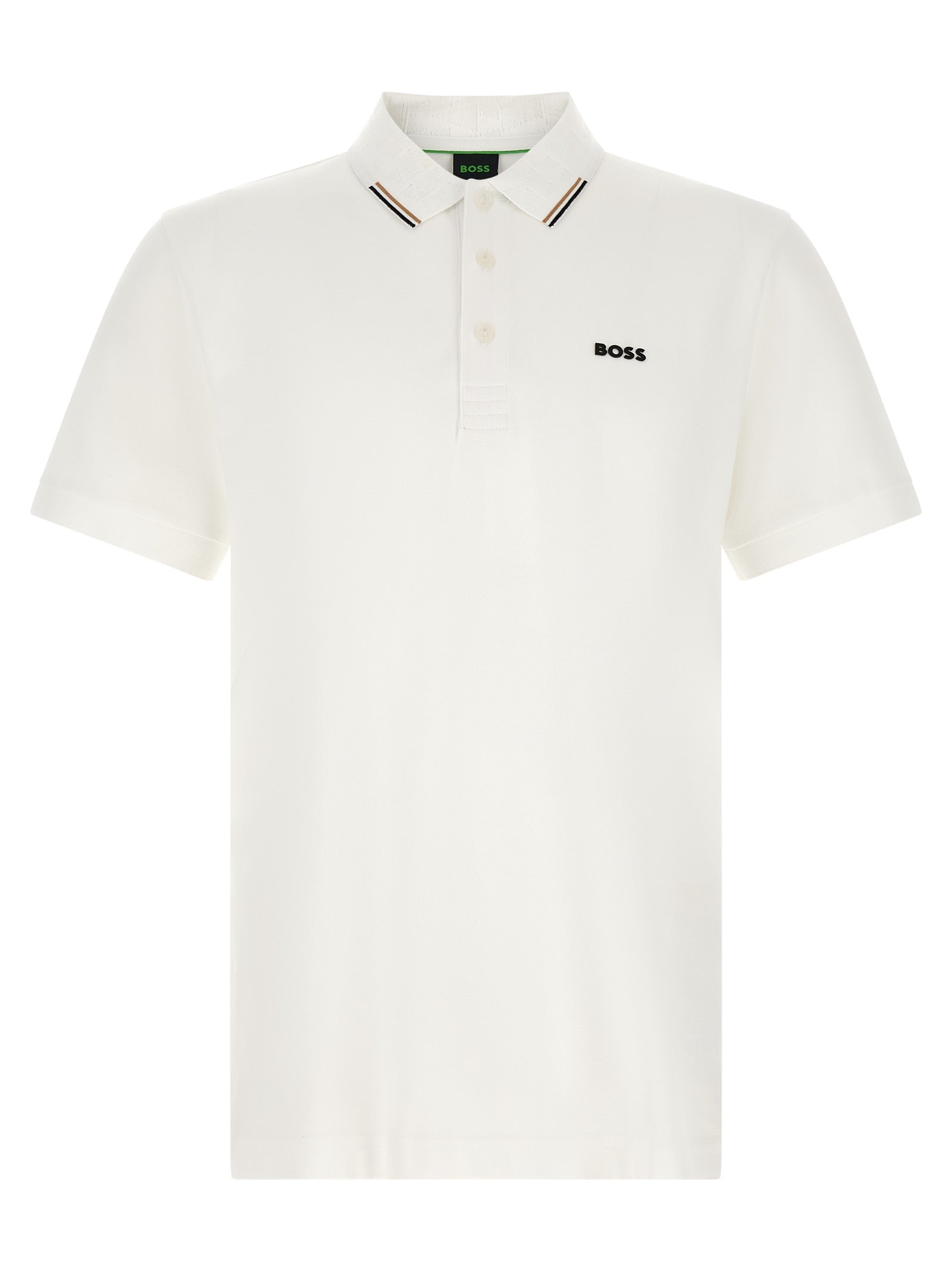 This Polo Shirt by Hugo Boss for men in stretch cotton white, patterned, monogram & striped presents a flawless silhouette, showcasing flawless short-sleeve detailing and a refined for a truly flawless aesthetic.