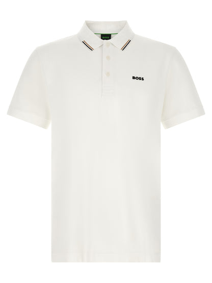 This Polo Shirt by Hugo Boss for men in stretch cotton white, patterned, monogram & striped presents a flawless silhouette, showcasing flawless short-sleeve detailing and a refined for a truly flawless aesthetic.