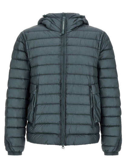 Hooded Puffer Jacket by C.P. Company for men in polyamide blue & teal showcases a bohemian silhouette, artfully detailed with a bohemian hooded neckline and signature hooded & insulated for a truly bohemian finish.