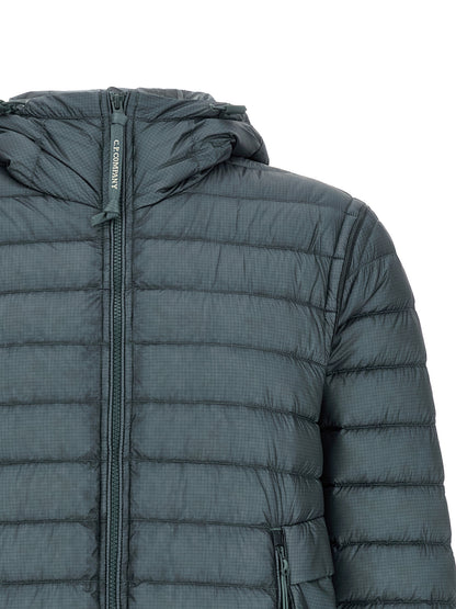 Hooded Puffer Jacket by C.P. Company for men in polyamide blue & teal features a dramatic silhouette, showcasing a sophisticated hooded neckline and distinctive hooded & insulated for a dramatic aesthetic.