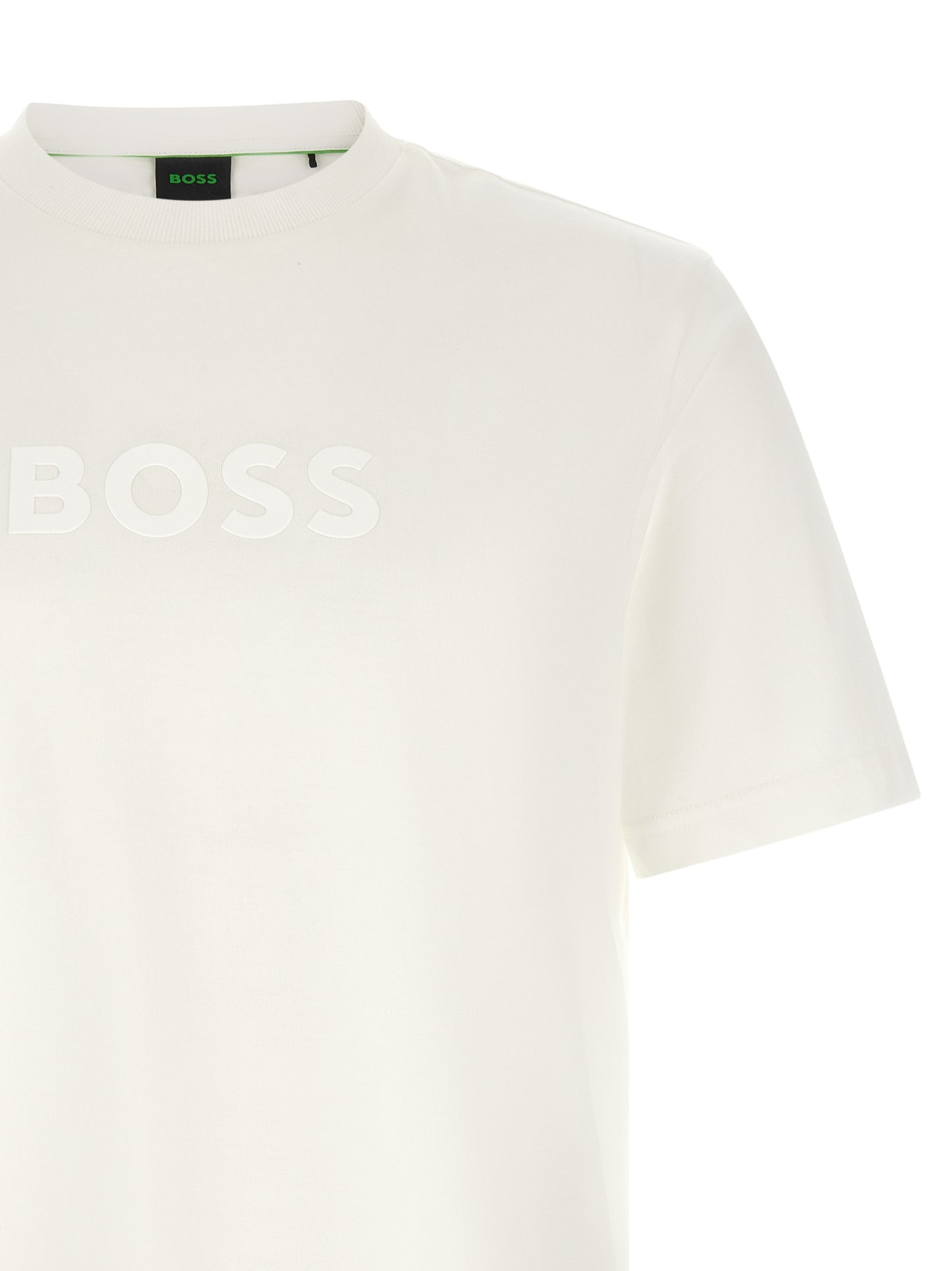 T-Shirt by Hugo Boss for men in cotton white showcases a unassuming silhouette, artfully detailed with a refined and unassuming for a sophisticated, contemporary look.