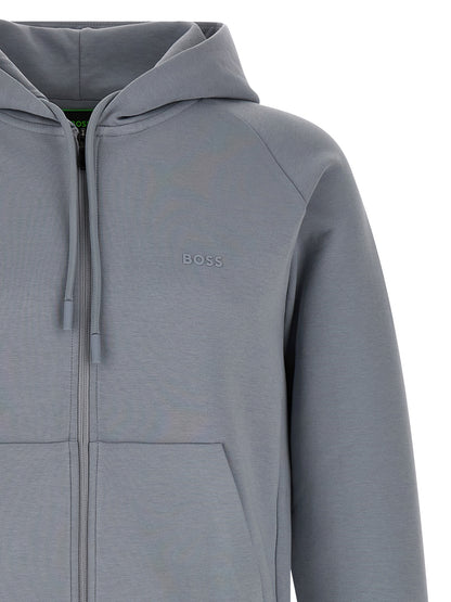 Sweatshirt Hoodie by Hugo Boss for men in stretch cotton gray features a edgy silhouette, detailed with a edgy hooded neckline and for a refined finish.