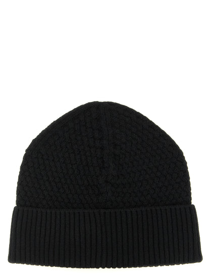 Beanie Hat by Moncler for men in cashmere wool & leather black features a refined luxury silhouette, artfully capturing the essence of the refined luxury Cashmere Wool & Leather Beanie Hat design for a sophisticated, premium look.