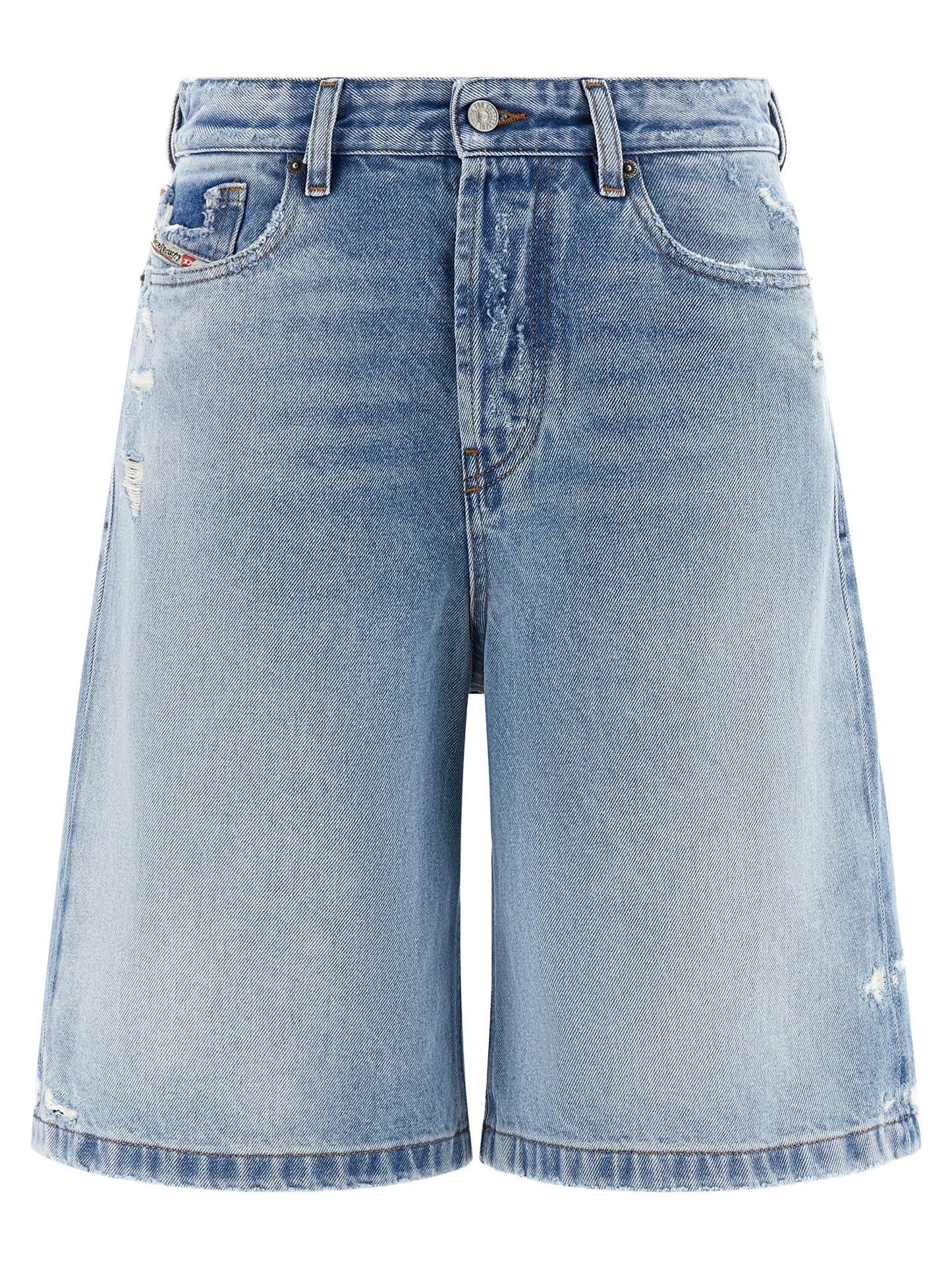 Denim Shorts by Diesel for women in organic cotton denim light-blue & signature features an stylish straight-leg & wide with a short and , showcasing an stylish silhouette for a premium, high-fashion look.