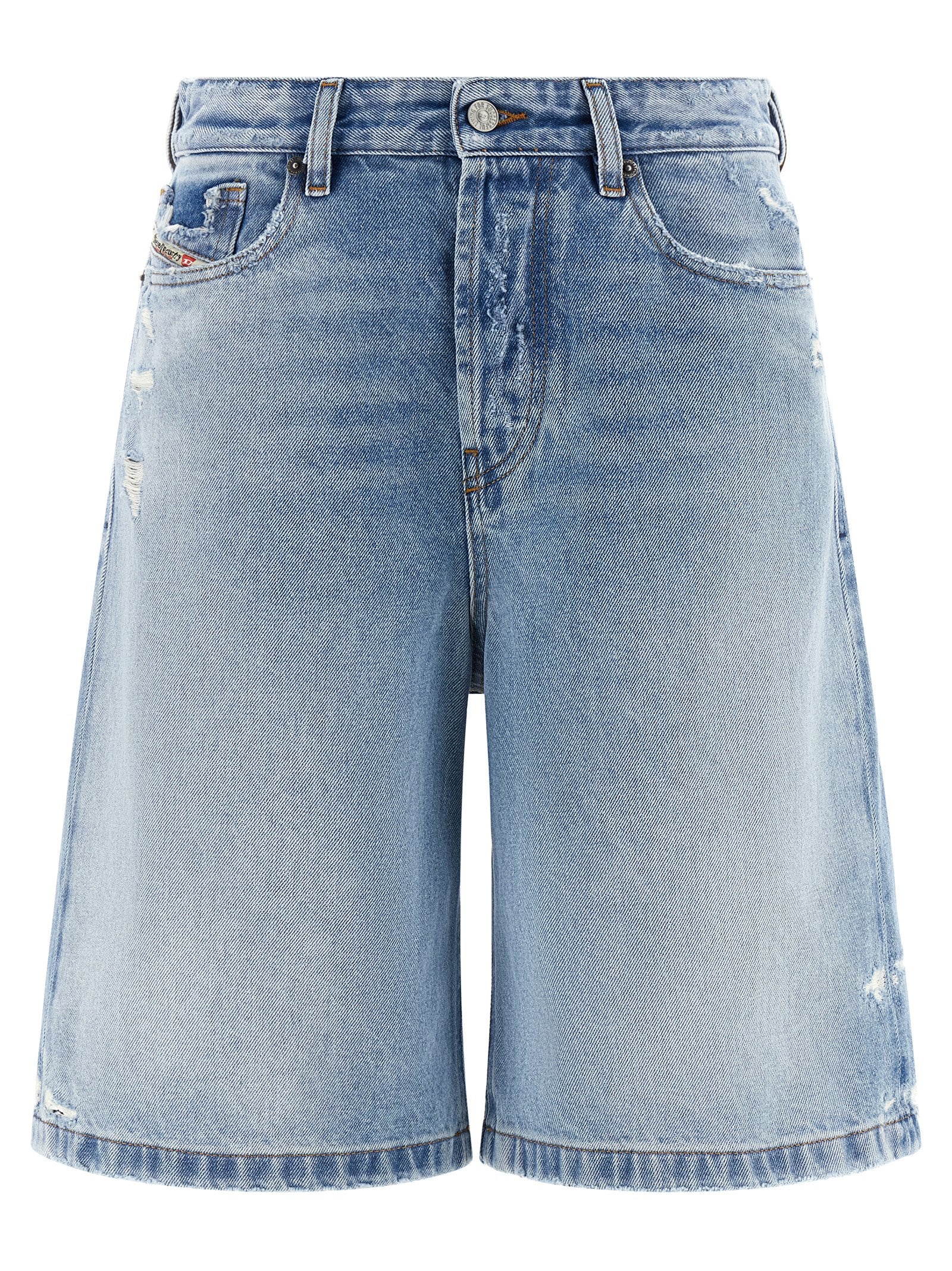 Denim Shorts by Diesel for women in organic cotton denim light-blue & signature features an stylish straight-leg & wide with a short and , showcasing an stylish silhouette for a premium, high-fashion look.