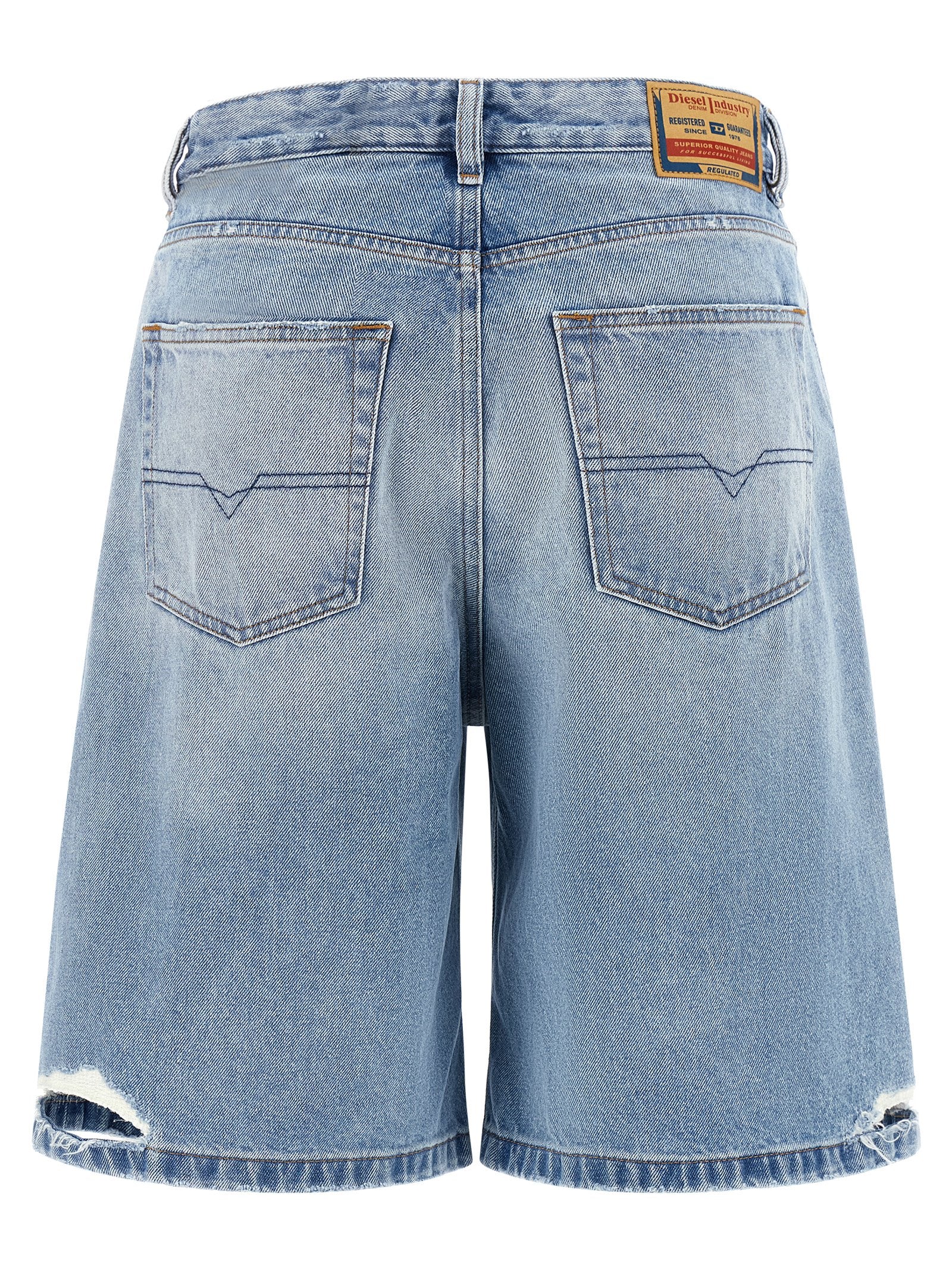 Denim Shorts by Diesel for women in organic cotton denim light-blue & signature features an magnificent silhouette, showcasing a magnificent straight-leg & wide with a short and for a premium, sophisticated aesthetic.
