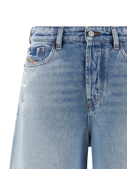 Denim Shorts by Diesel for women in organic cotton denim light-blue & signature presents a contemporary silhouette, featuring a contemporary straight-leg & wide and short with a contemporary for a sophisticated summer look.
