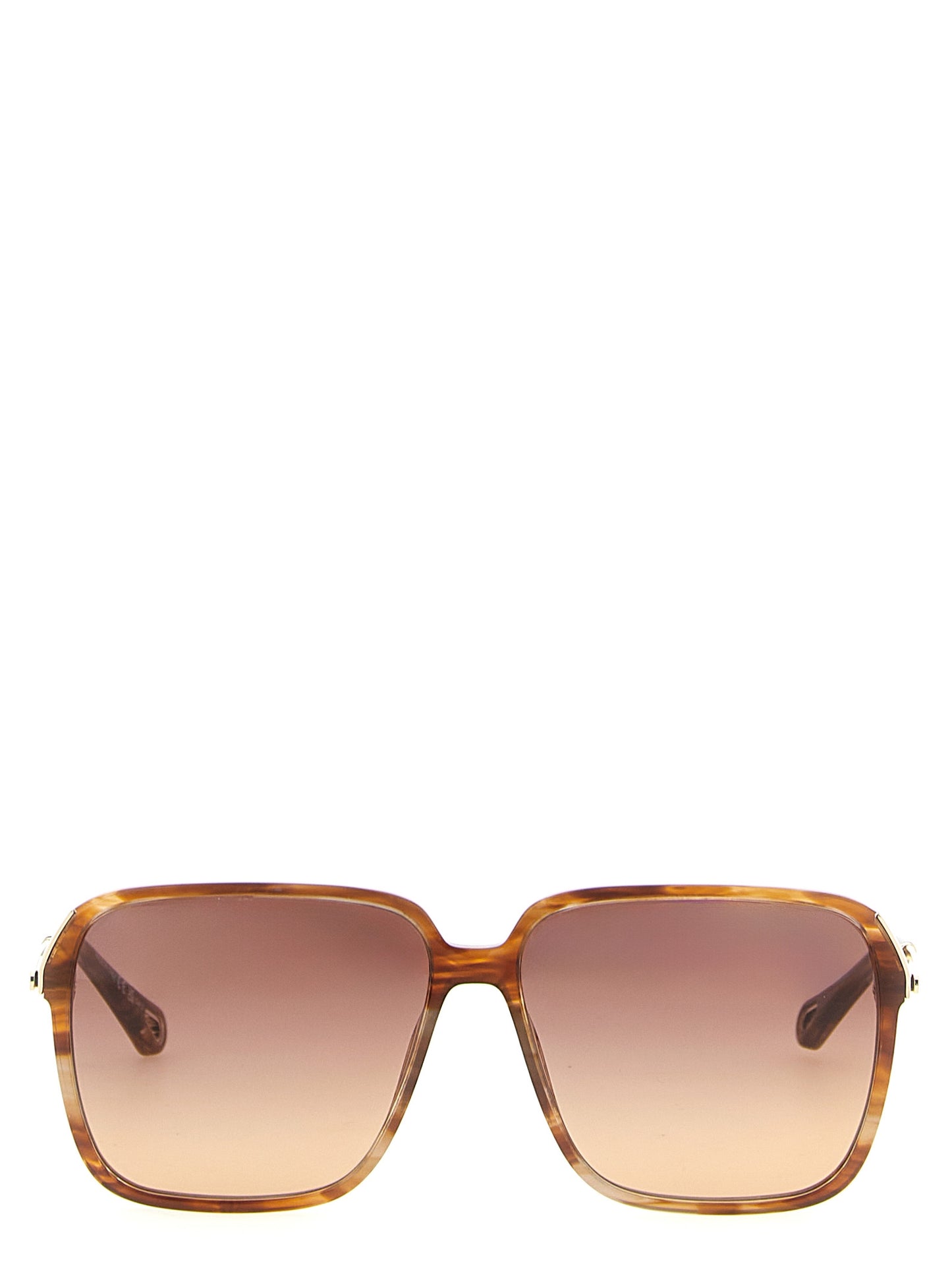 Sunglasses by Chloé for women in lambskin leather gradient, brown & gold features an effortlessly chic square frame design with brown coloured frame detailing and gradient lens for a effortlessly chic aesthetic.