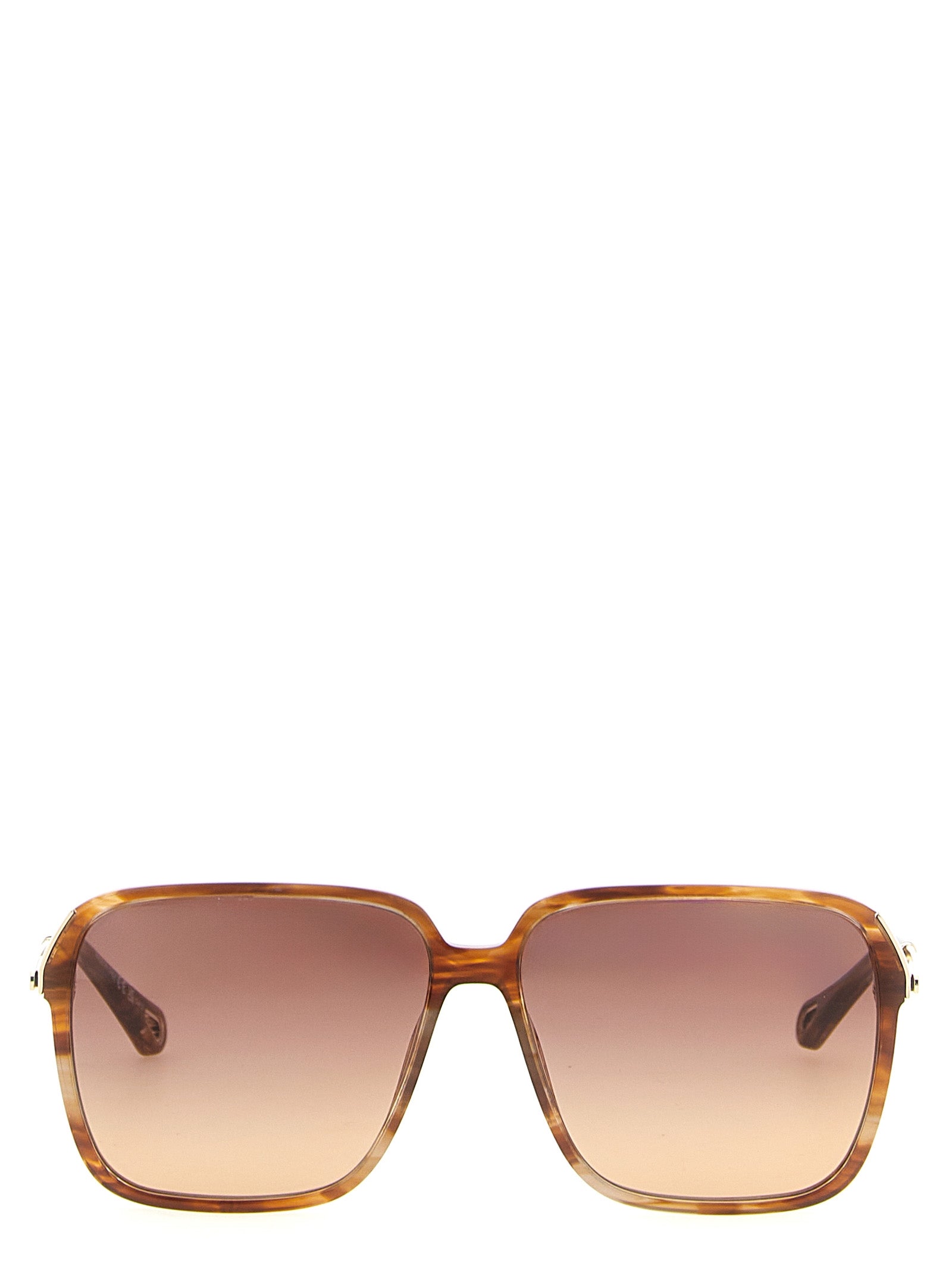 Sunglasses by Chloé for women in lambskin leather gradient, brown & gold features an effortlessly chic square frame design with brown coloured frame detailing and gradient lens for a effortlessly chic aesthetic.