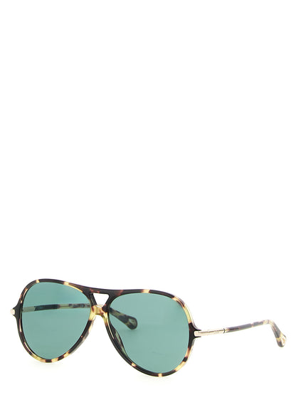 Sunglasses by Chloé for women in lambskin leather and green & multicolor featuring an stylish aviator frame design with a sophisticated multicolor coloured frame finish and high-performance .