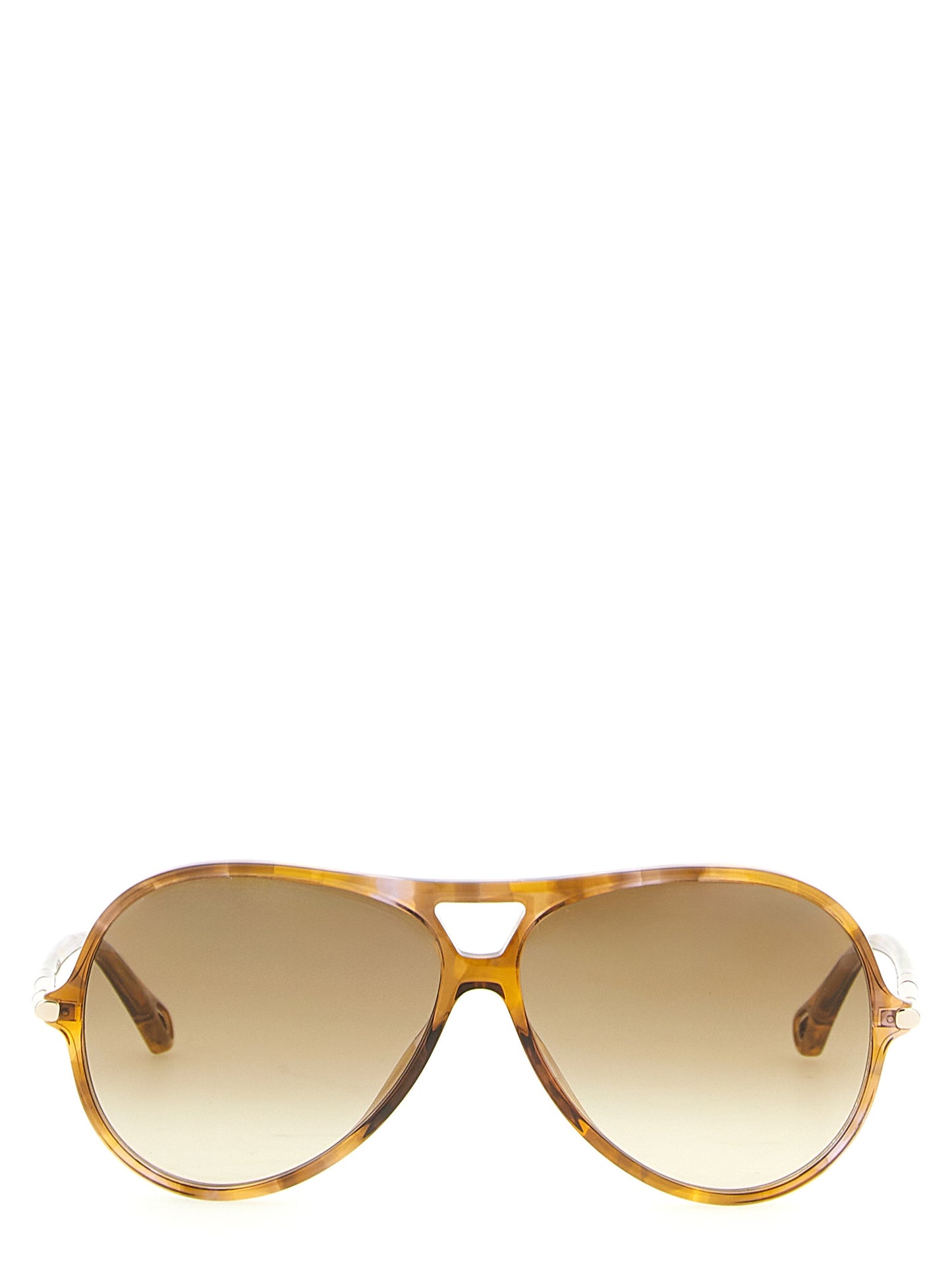Sunglasses by Chloé for women in lambskin leather gradient, bicolour, amber, gold & yellow features an timeless aviator frame design with frames and gradient lens for a timeless finish.
