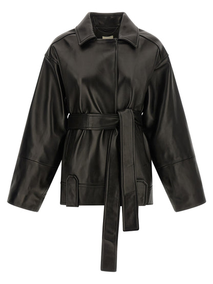 Jacket by Khaite for women in lambskin leather black presents a authentic silhouette, artfully detailed with a authentic and functional pockets for a premium authentic finish.