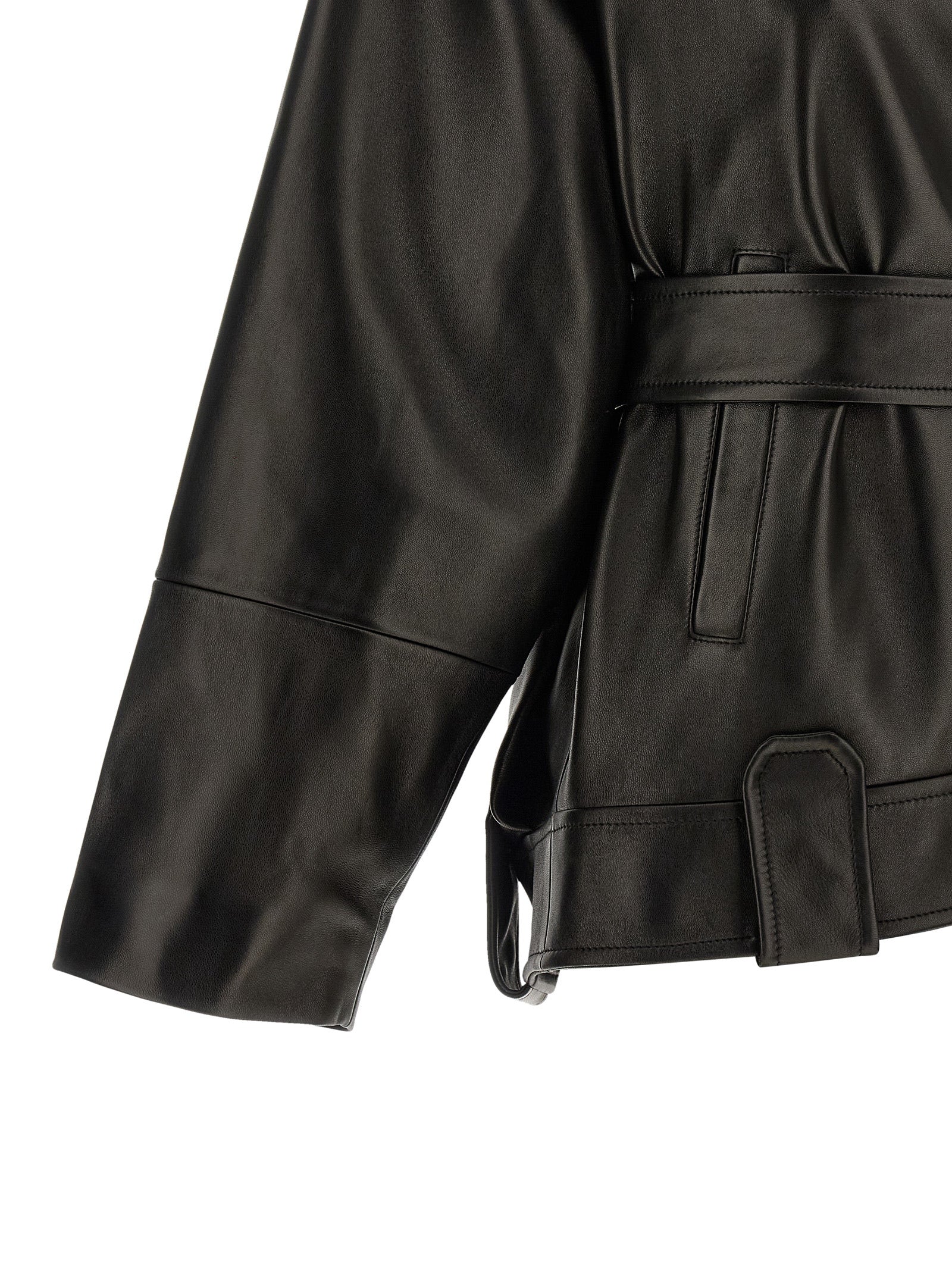 Jacket by Khaite for women in lambskin leather black showcases a contemporary silhouette, detailed with a contemporary and premium pockets for a sophisticated finish.