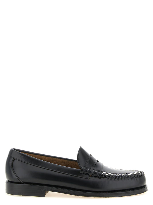 Loafer Slip-On Shoes by G.H. BASS for men in cowhide leather bicolour, black, gold & white showcases a timeless silhouette from the Men's Cowhide Leather Loafer Slip-On Shoes collection, featuring a timeless and moc toe style for a timeless finish.