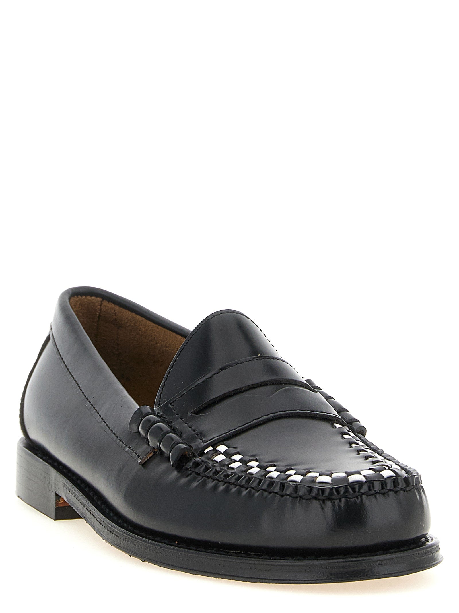 Loafer Slip-On Shoes by G.H. BASS for men in cowhide leather bicolour, black, gold & white features an dynamic silhouette from the Men's Cowhide Leather Loafer Slip-On Shoes collection, defined by a dynamic moc toe style and for a dynamic look.