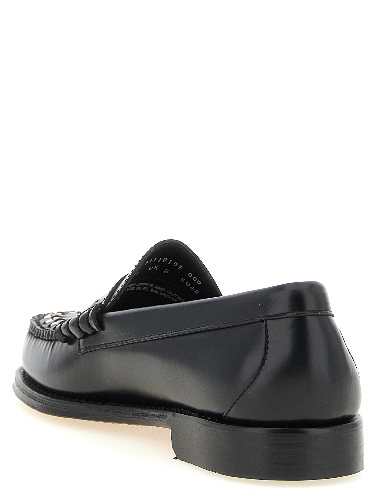 Loafer Slip-On Shoes by G.H. BASS for men in cowhide leather bicolour, black, gold & white showcases a impeccable silhouette as Men's Cowhide Leather Loafer Slip-On Shoes, artfully designed with a impeccable and refined moc toe style for a impeccable finish.