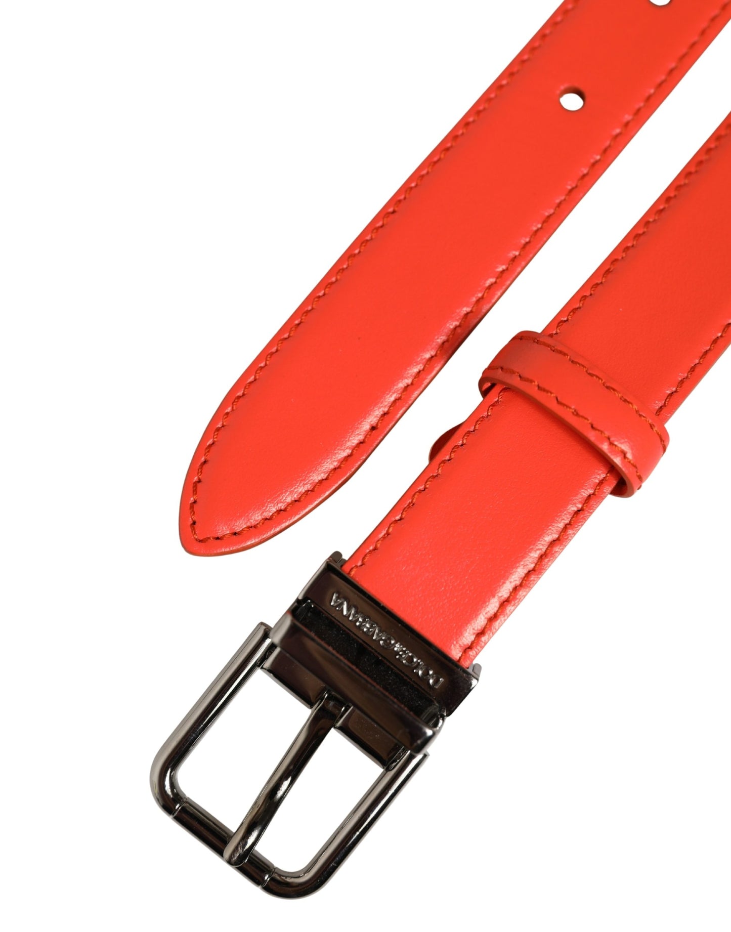 Dolce & Gabbana Red Leather Silver Metal Buckle Cintura Belt