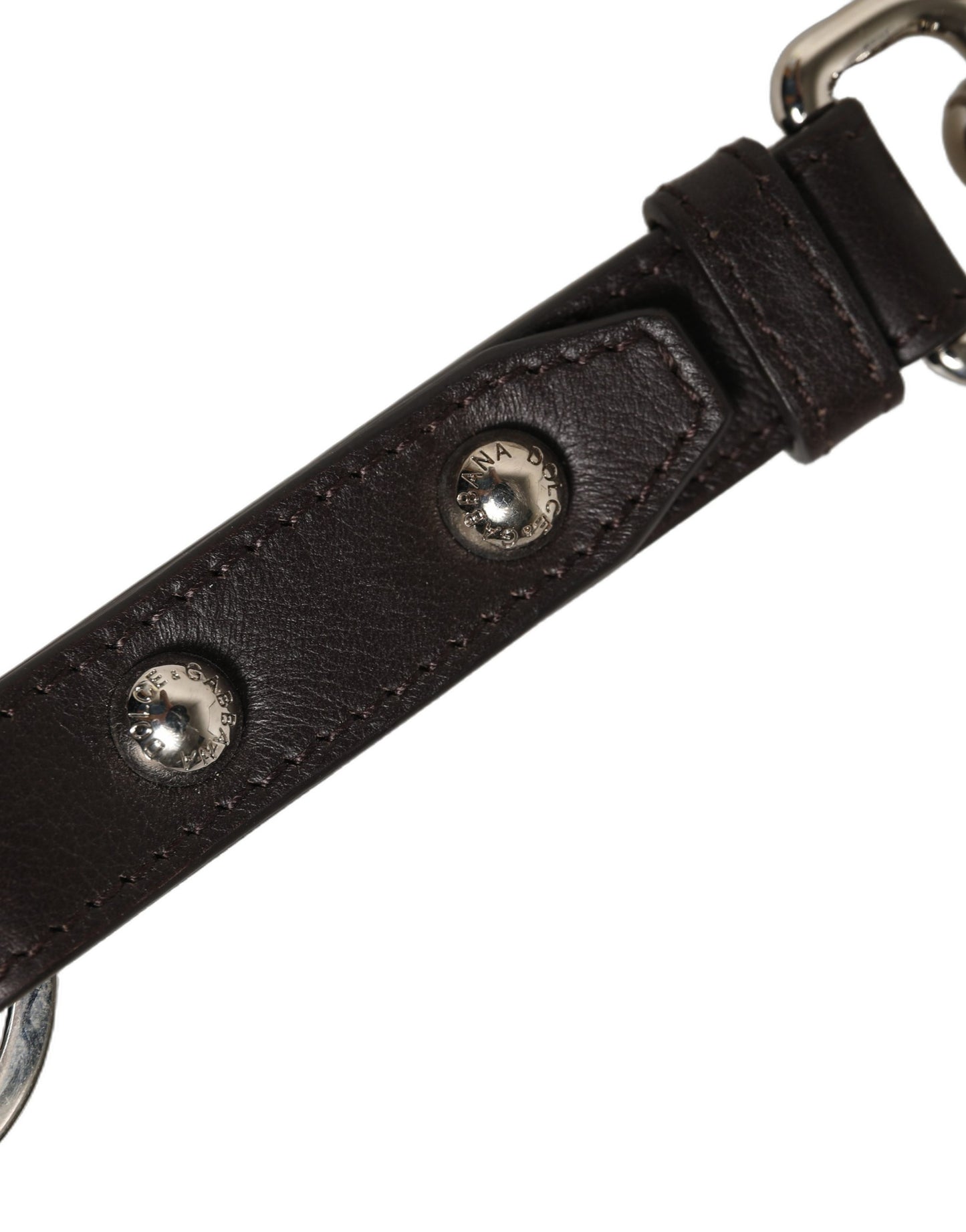 Dolce & Gabbana Black Plain Leather Silver Brass Keyring Holder Keychain